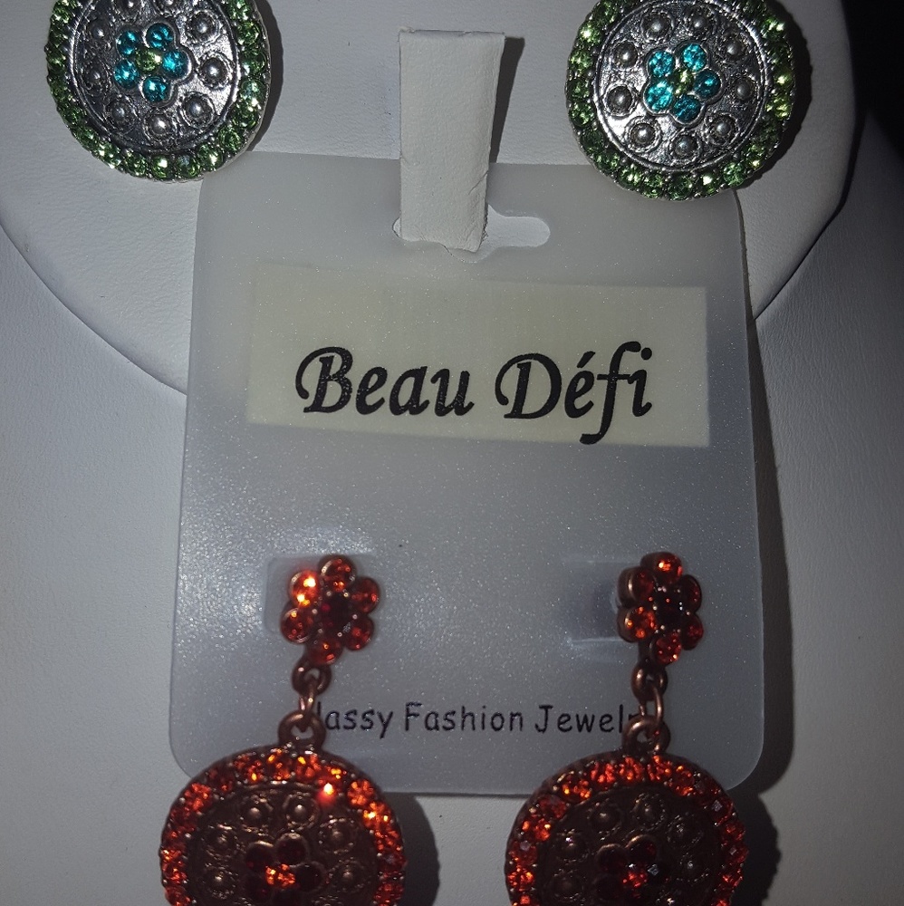 BEAU DEFI Swarovski crystals drop earrings new